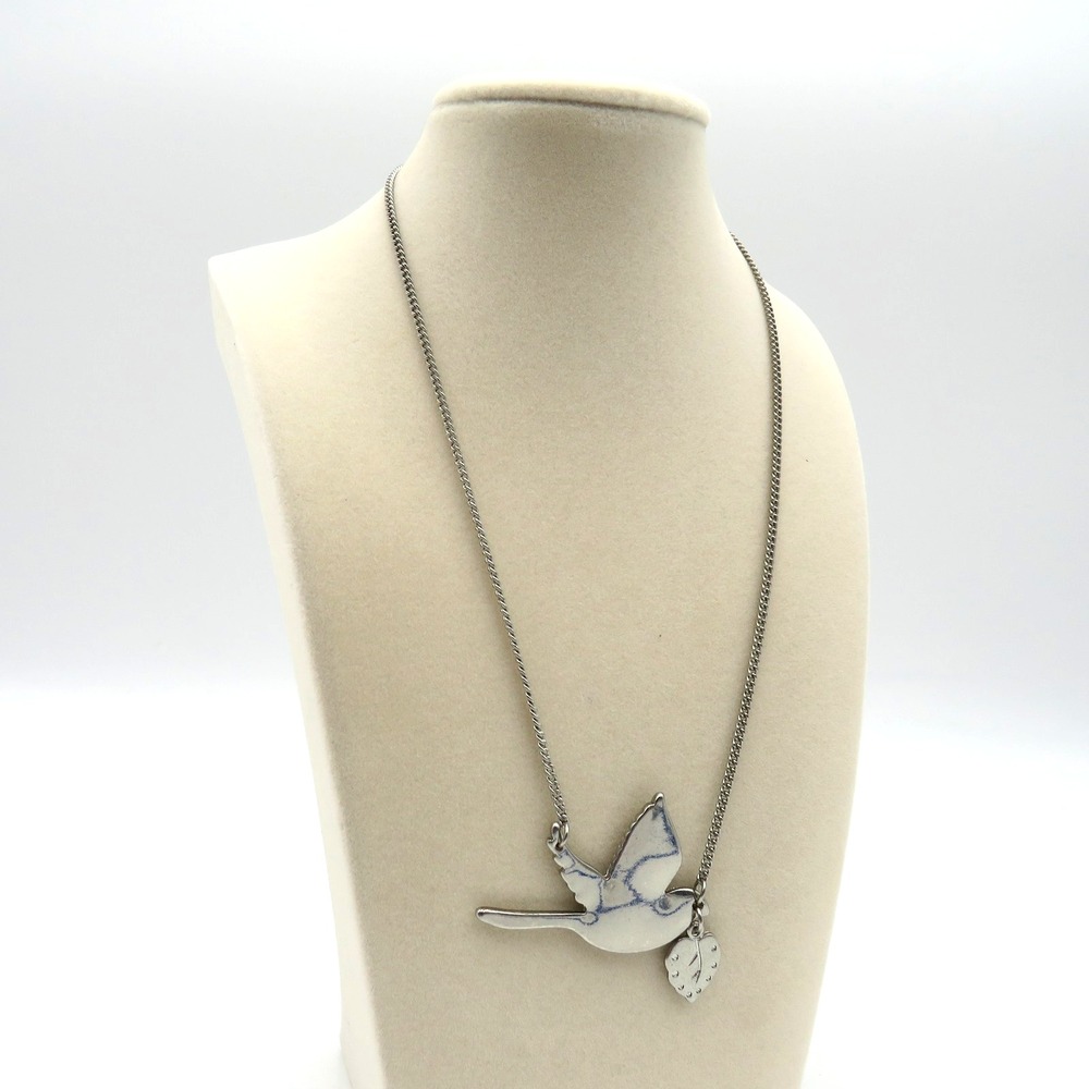 Silver Tone Bird Leaf Pendant Necklace Womens Adjustable Chain‎ Nature Jewelry